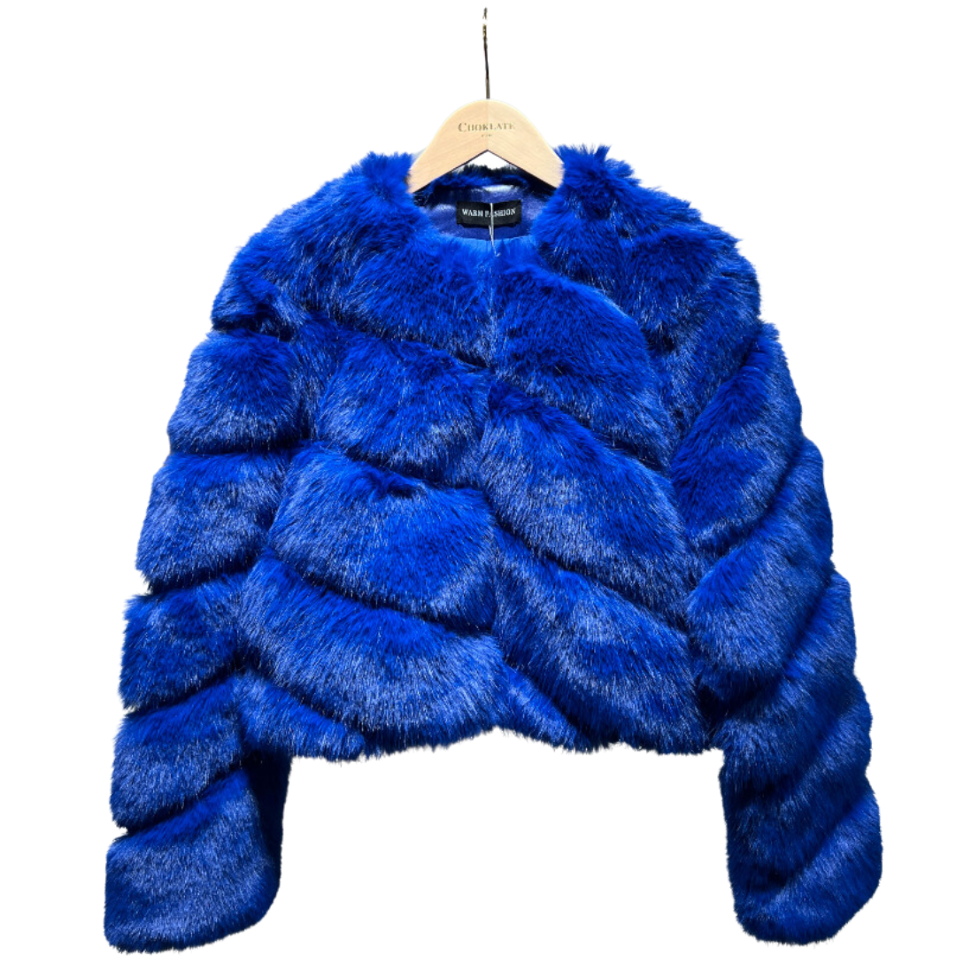 PAULA FAUX FUR SHORT JACKET ROYAL BLUE Brand Bar