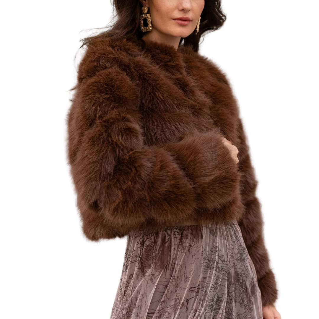 PAULA FAUX FUR SHORT JACKET CHOCOLATE BROWN Brand Bar
