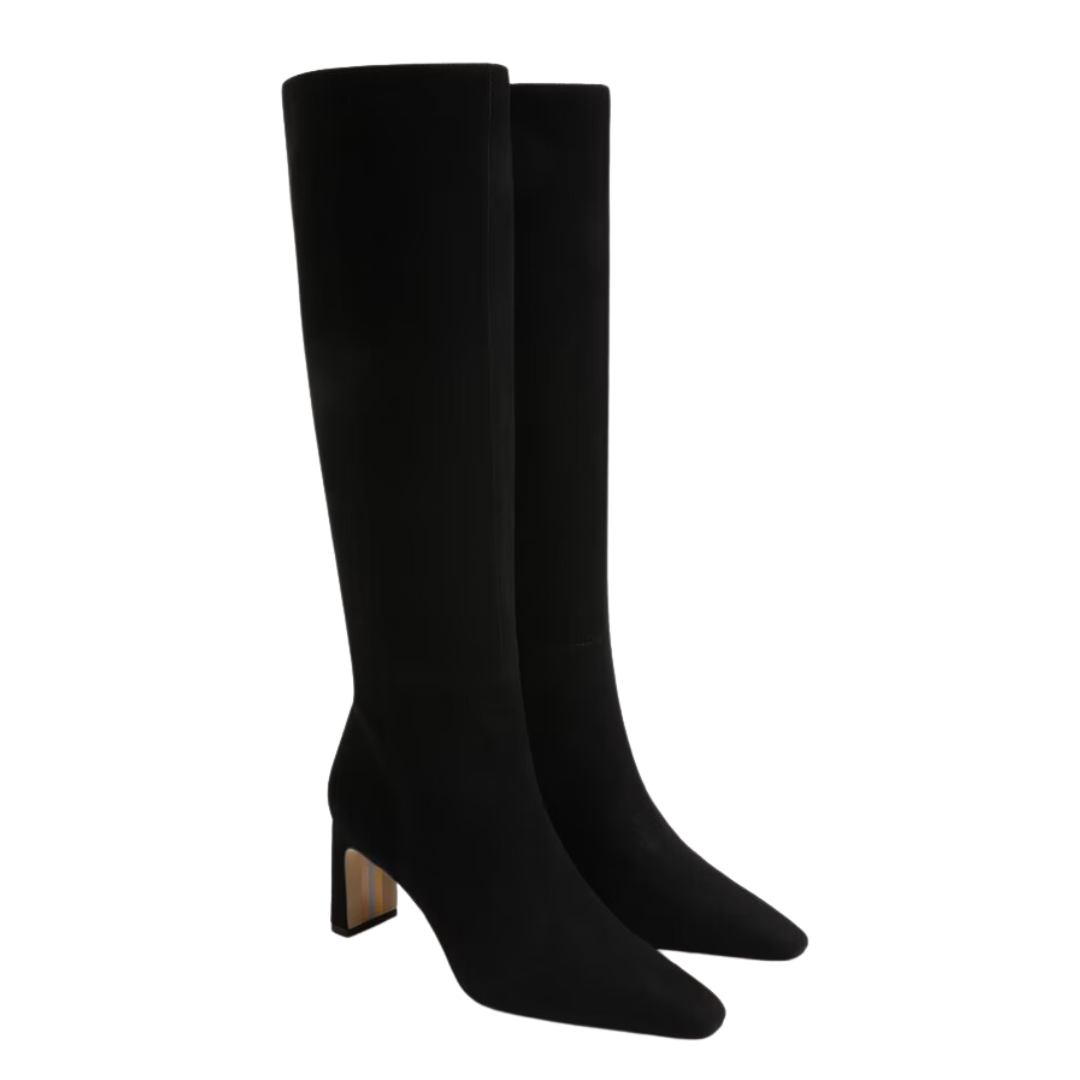 SYLVIA KNEE HIGH HEEL BOOT BLACK SUEDE