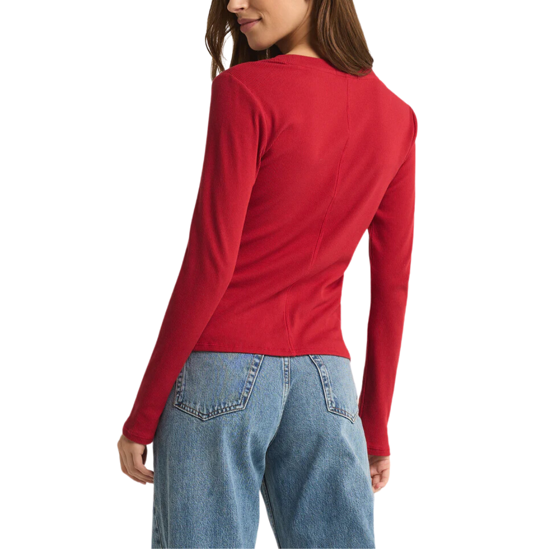 LONG SLEEVE SIRENA RIB TEE RED