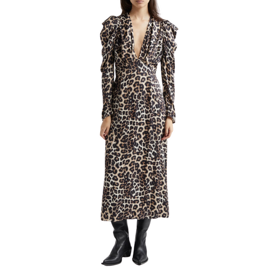 LEOPARD MIDI DRESS NATURAL
