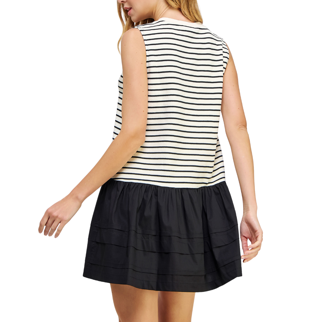 MIXED MEDIA STRIPE DRESS BLACK