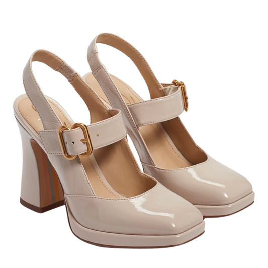 JILDIE MARY JANE HEEL LINEN PATENT