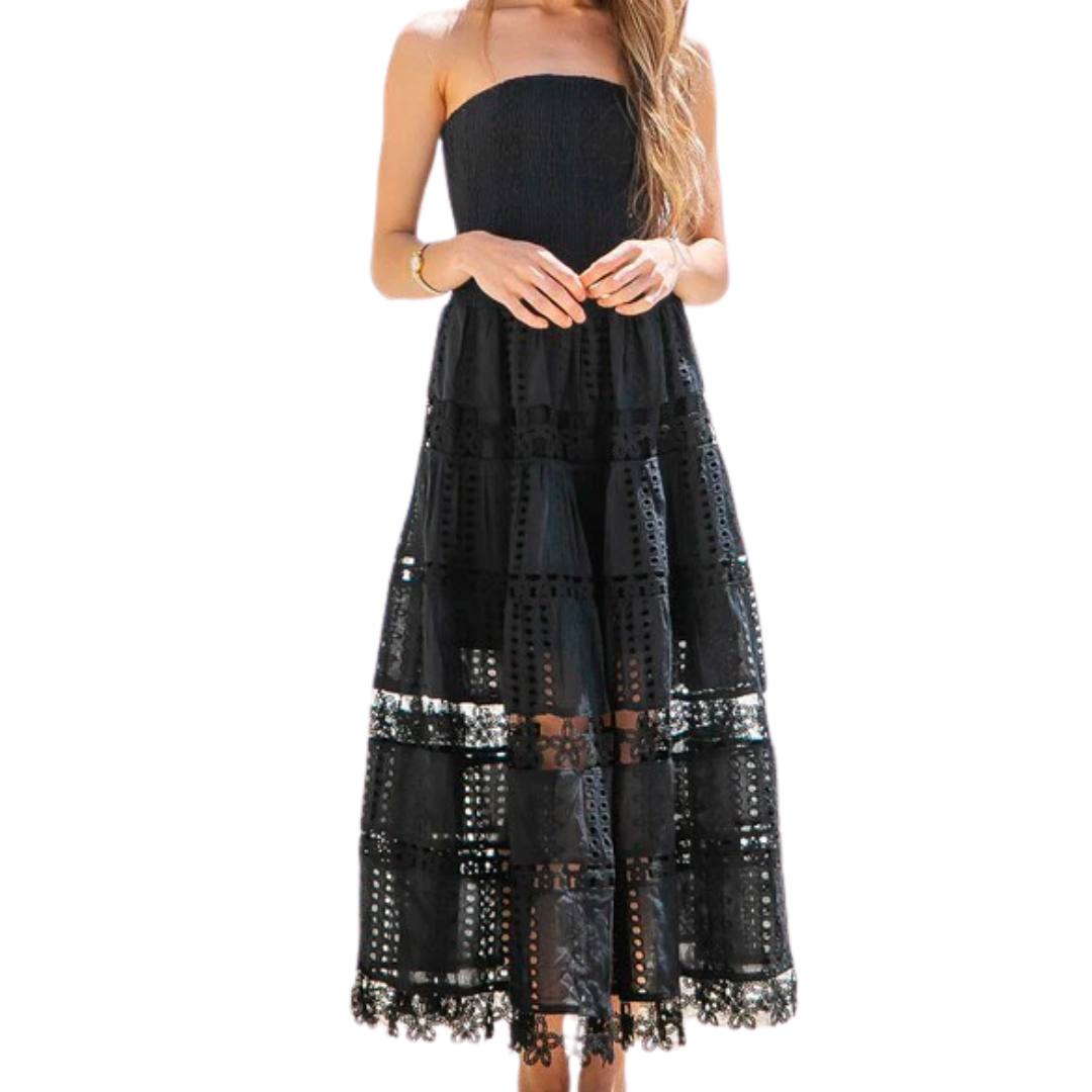 Strut & Bolt Eyelet LACE TUBE Dress Black L