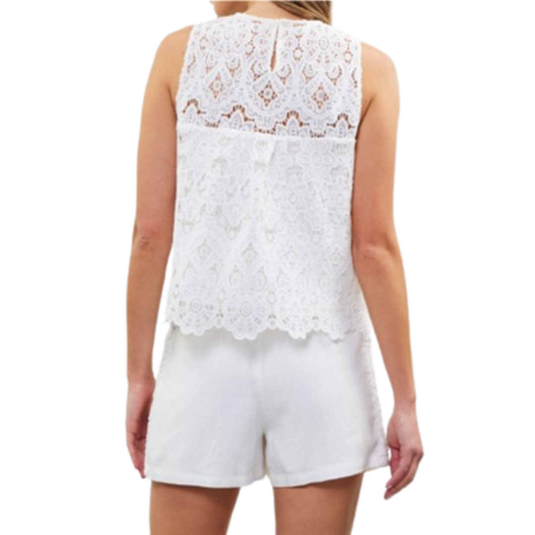 LACE TOP SCALLOPED HEM WHITE