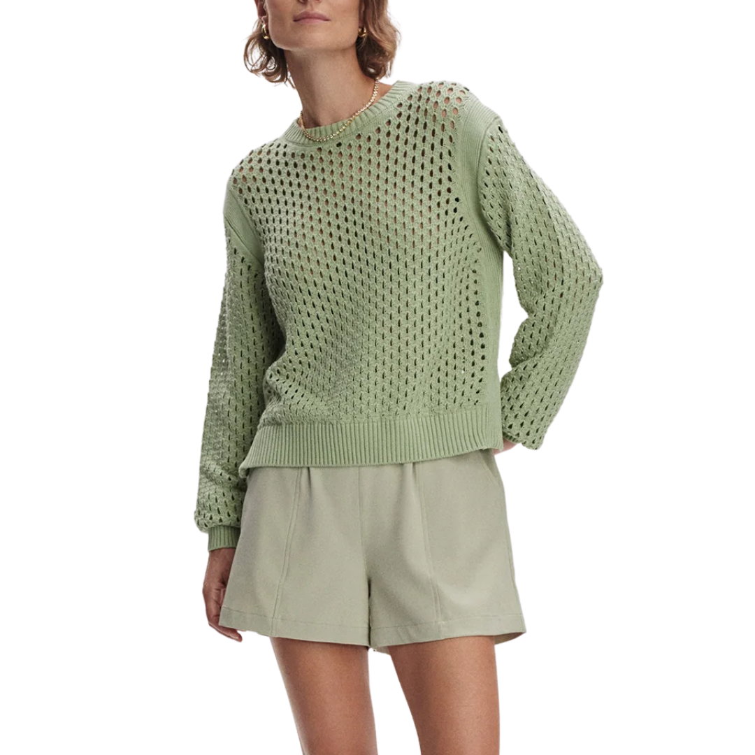 HAINES KNIT CREW TOP SNOW SAGE
