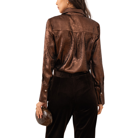 LEA SHINY METALLIC SHIRT CHOCOALTE