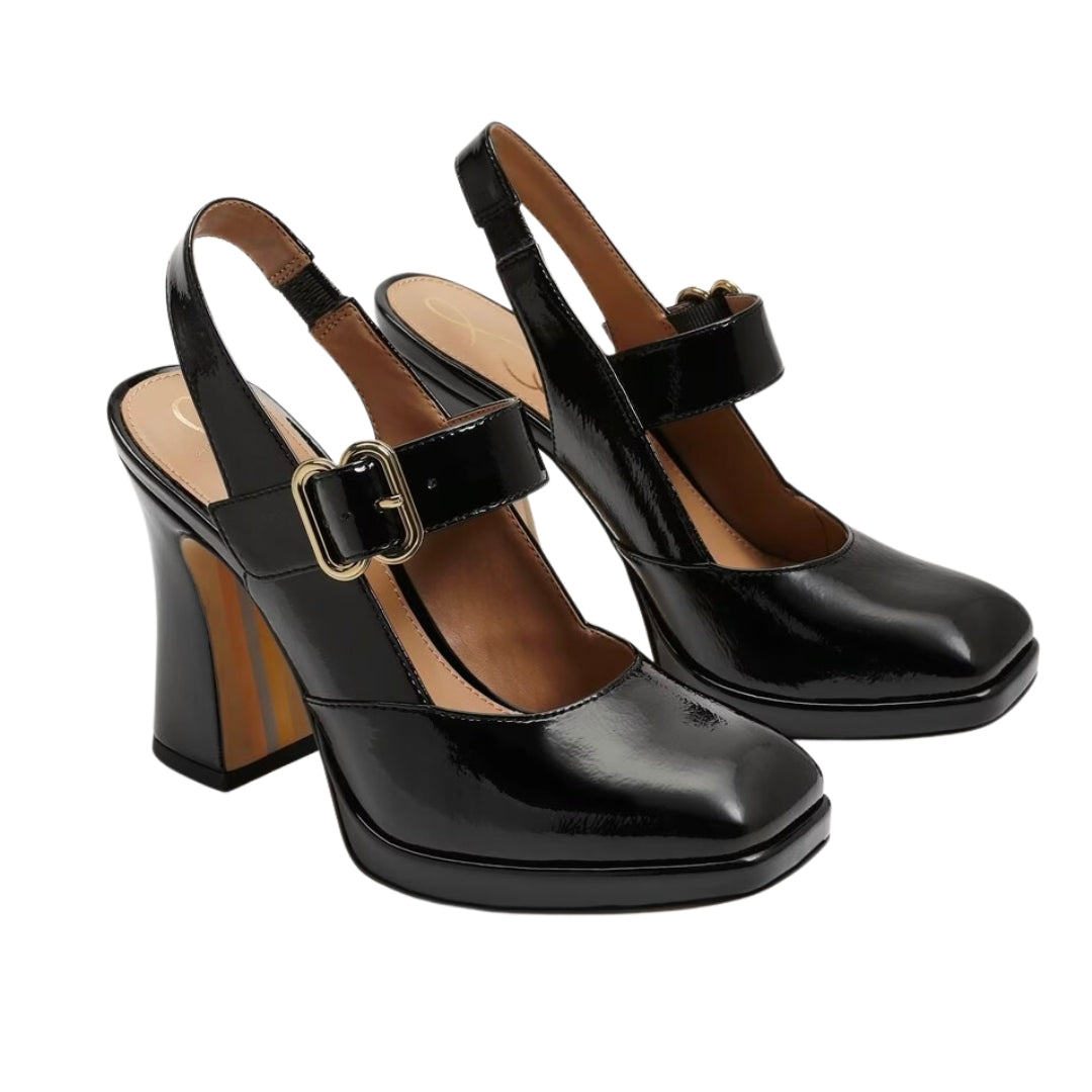 JILDIE MARY JANE HEEL BLACK PATENT