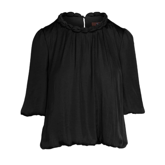 ROUND NECK BILLOWY BLOUSE BLACK