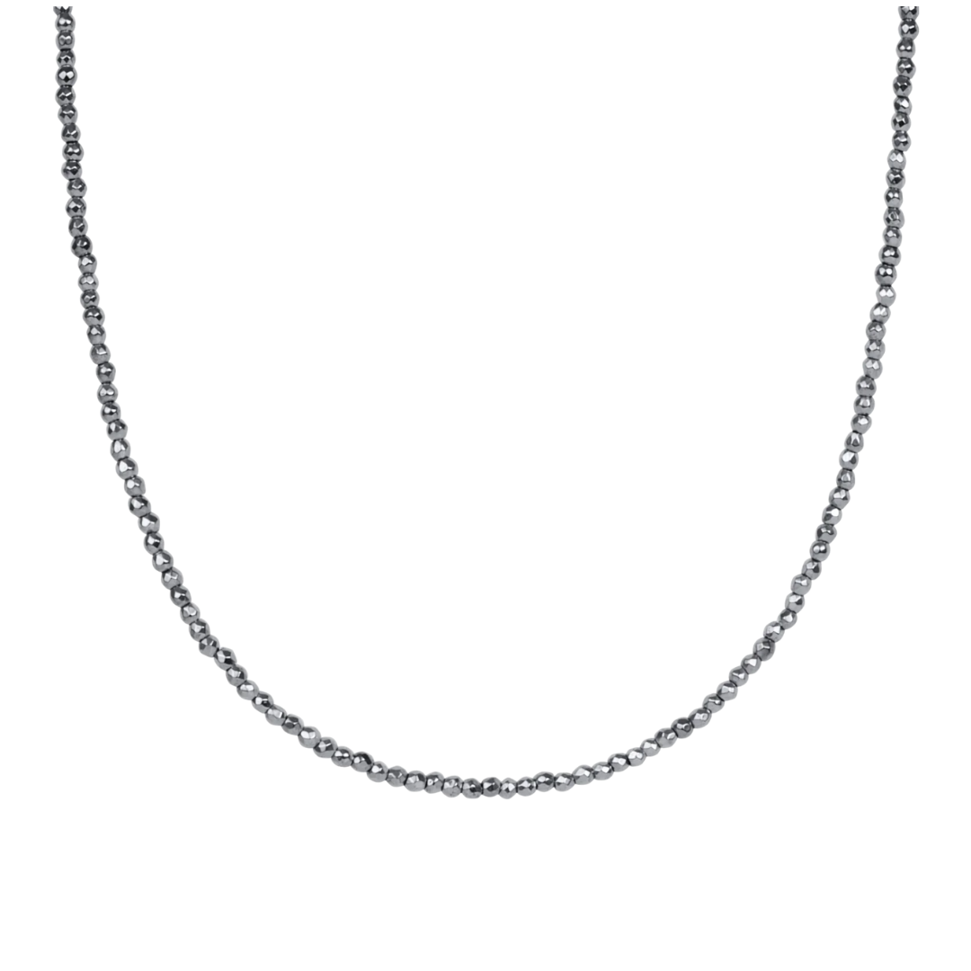 15" CHOKER SILVER FACETED HEMATITE 2MM