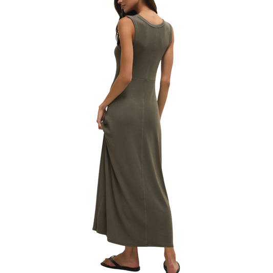 LINDEN RIB MIDI DRESS KHAKI GREEN