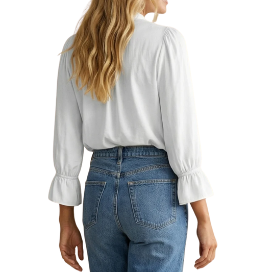 V-NECK BLOUSE WITH CUFFS OFF WHITE