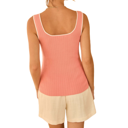 HEART NECK SWEATER TANK TOP CORAL