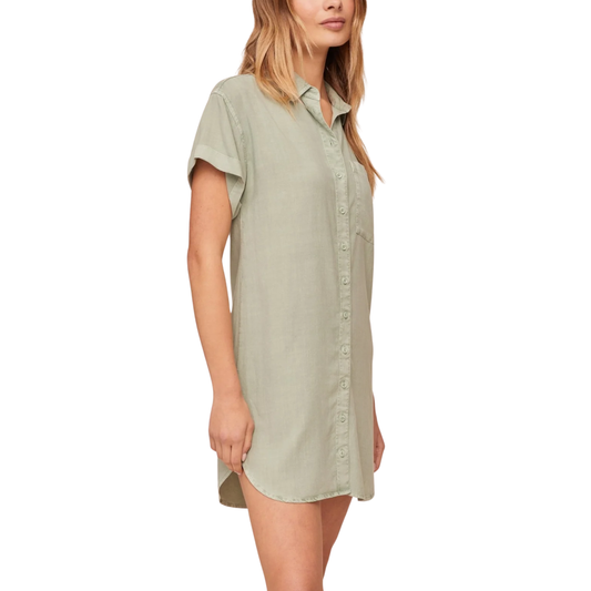 ROLL SLEEVE POCKET SHIRT DRESS OASIS GREEN