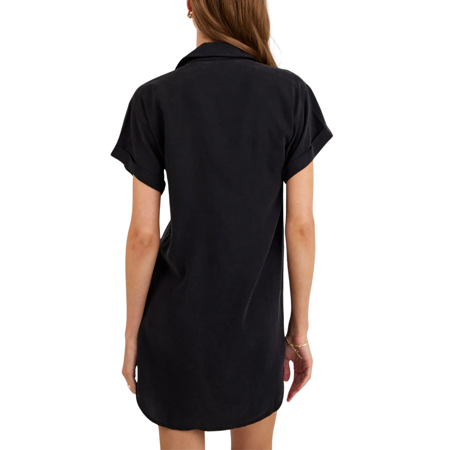 ROLL SLEEVE POCKET SHIRT DRESS VINTAGE BLACK