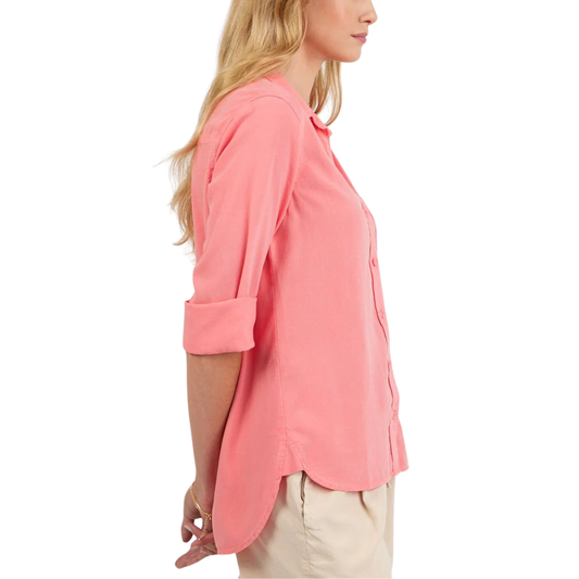 LONG SLEEVE SHIRT TAIL BUTTON DOWN WILD CORAL