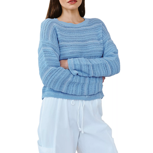 TEXTURED CREW NECK SWEATER SEA BREEZE