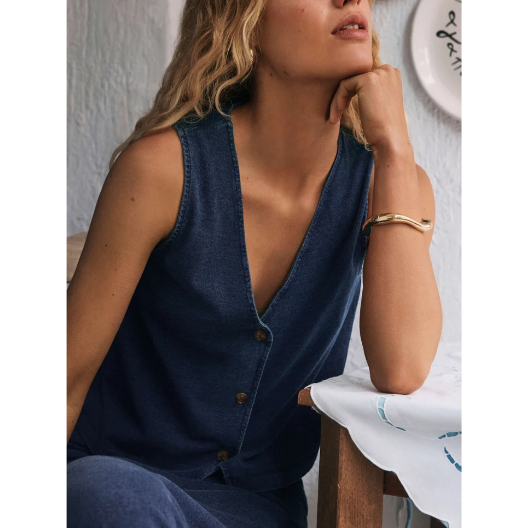 NOELLE JERSEY DENIM TOP INDIGO