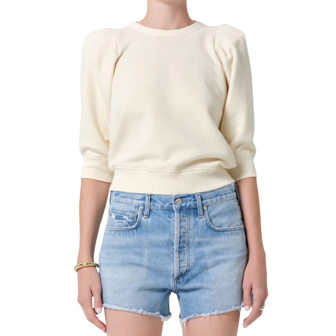 PLEATED SHORT SLEEVE TOP CREAM
