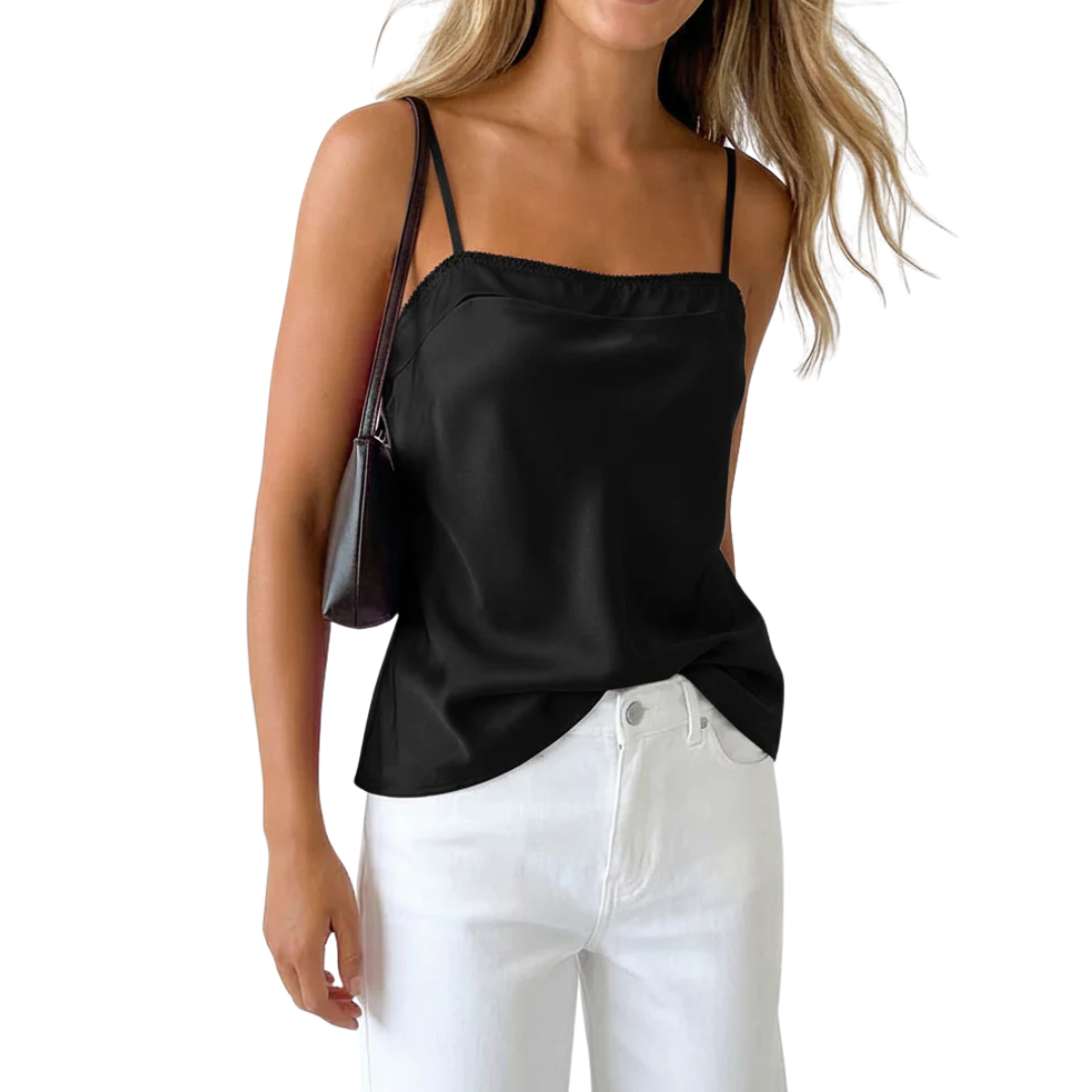 SCALLOP TRIM SATIN CAMI BLACK