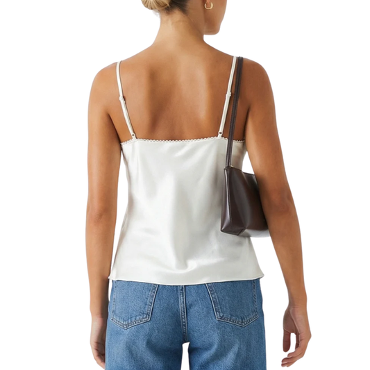 SCALLOP TRIM SATIN CAMI OFF WHITE