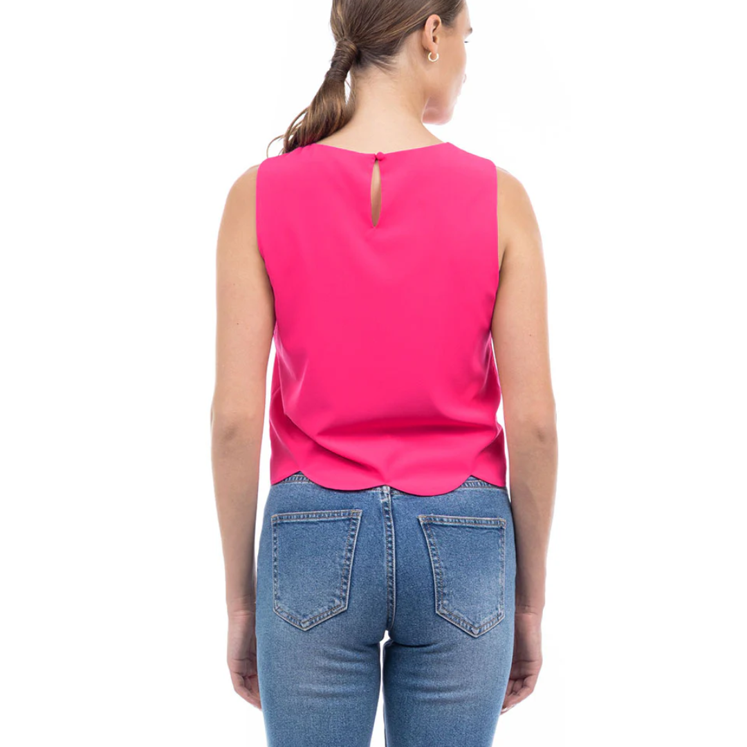 EMMY SCALLOPED HEM TOP HOT PINK