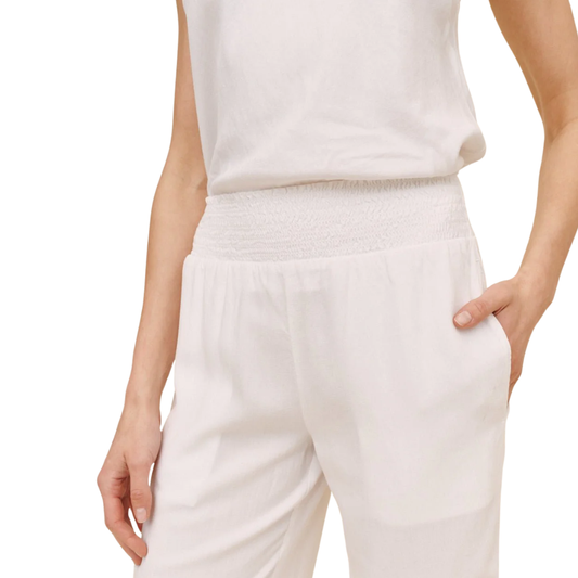 SMOCKED WAIST WIDE LEG PANT WHITE