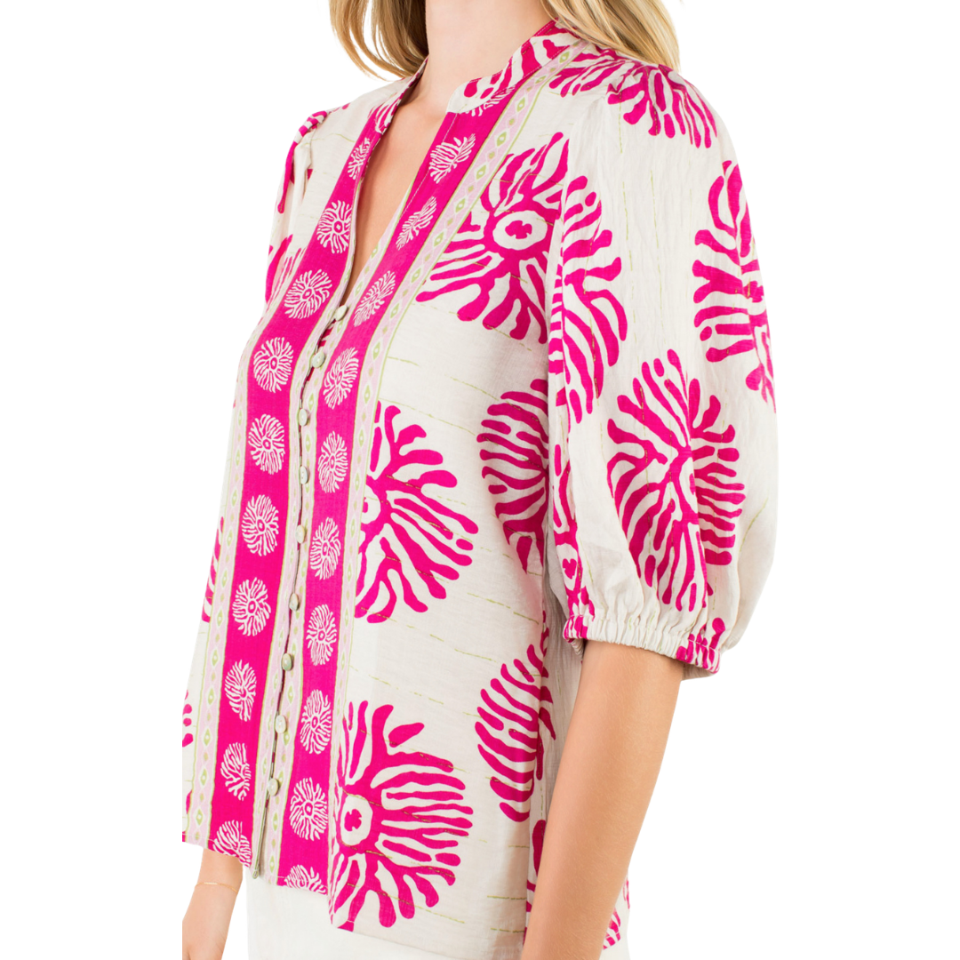 MAGENTA PUFF SLEEVE PRINT TOP
