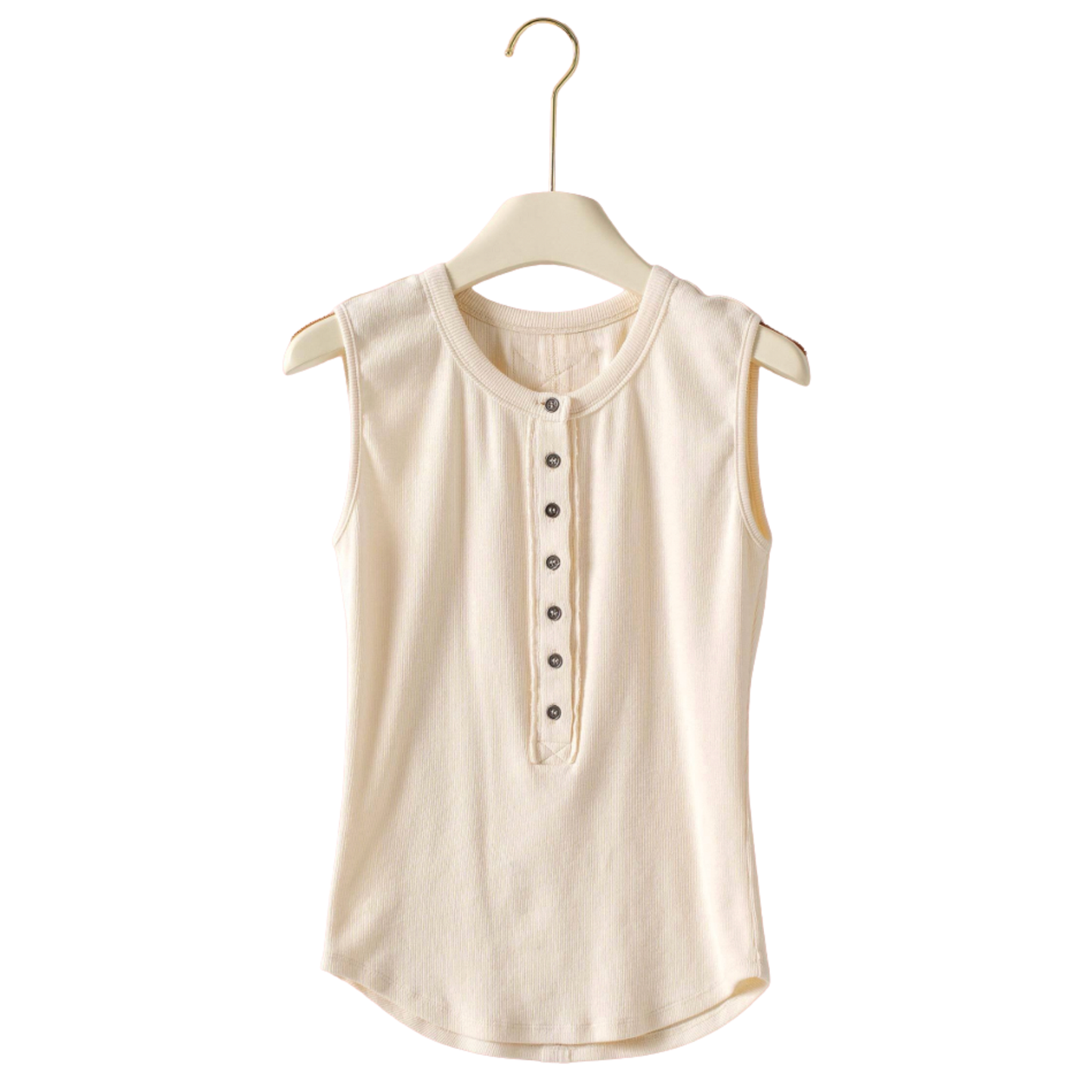 RAW EDGE RIBBED HENLEY TANK IVORY