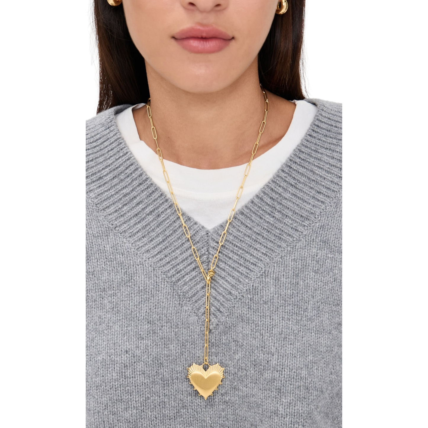 LONG LINK LARIAT - HEART OF GOLD