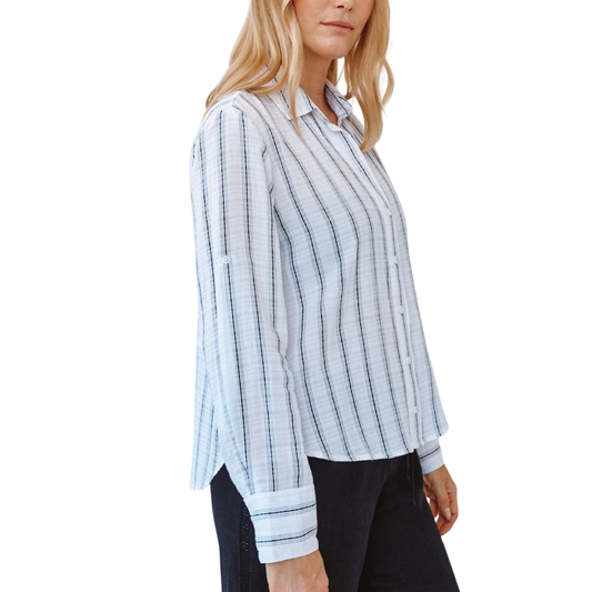 LONG SLEEVE SPLIT BUTTON DOWN STRIPE