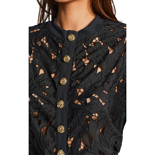 ERIN EMBROIDERED LACE CARDIGAN BLACK