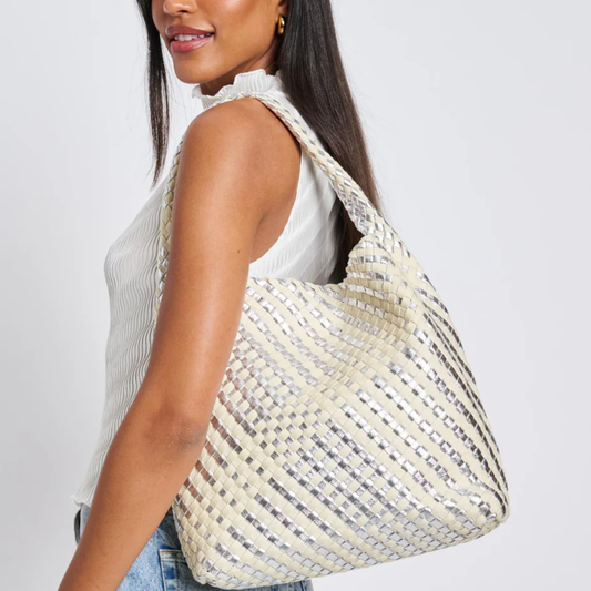 ELLERY MIXED WOVEN HOBO SILVER