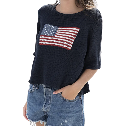 FLAG HALF SLEEVE SWEATER INDIGO
