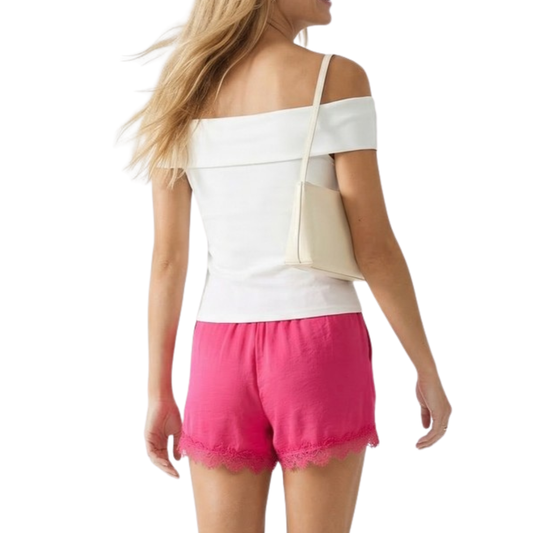 LACE TRIM TIE WAIST SHORTS PINK