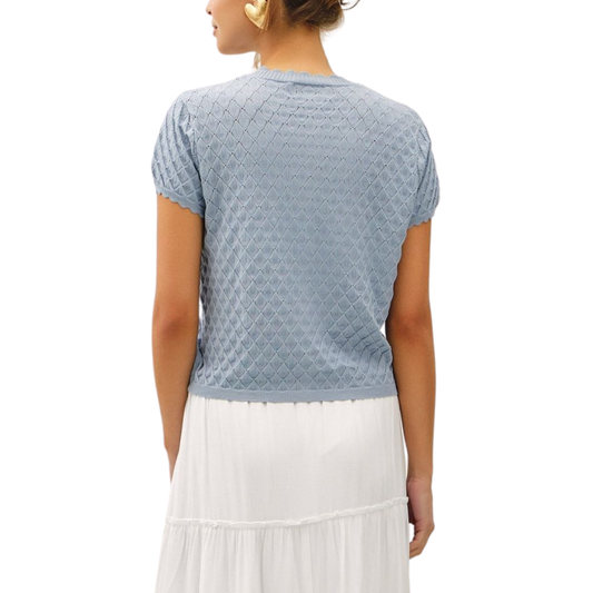 POINTELLE STITCH CARDIGAN DUSTY BLUE