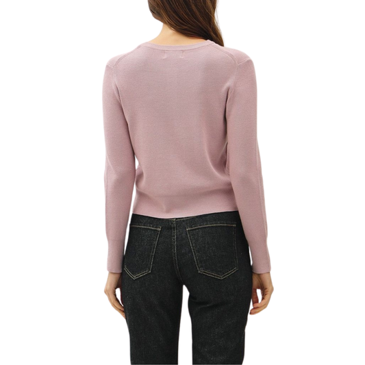 RIBBED CREWNECK CARDIGAN DUSTYPINK