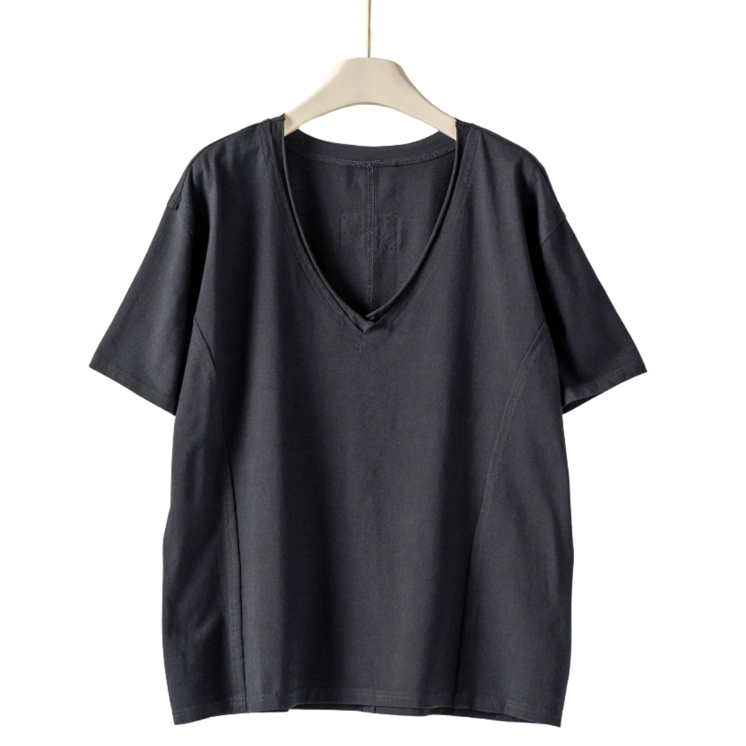 EXPOSED SEAM VNECK TEE BLACK