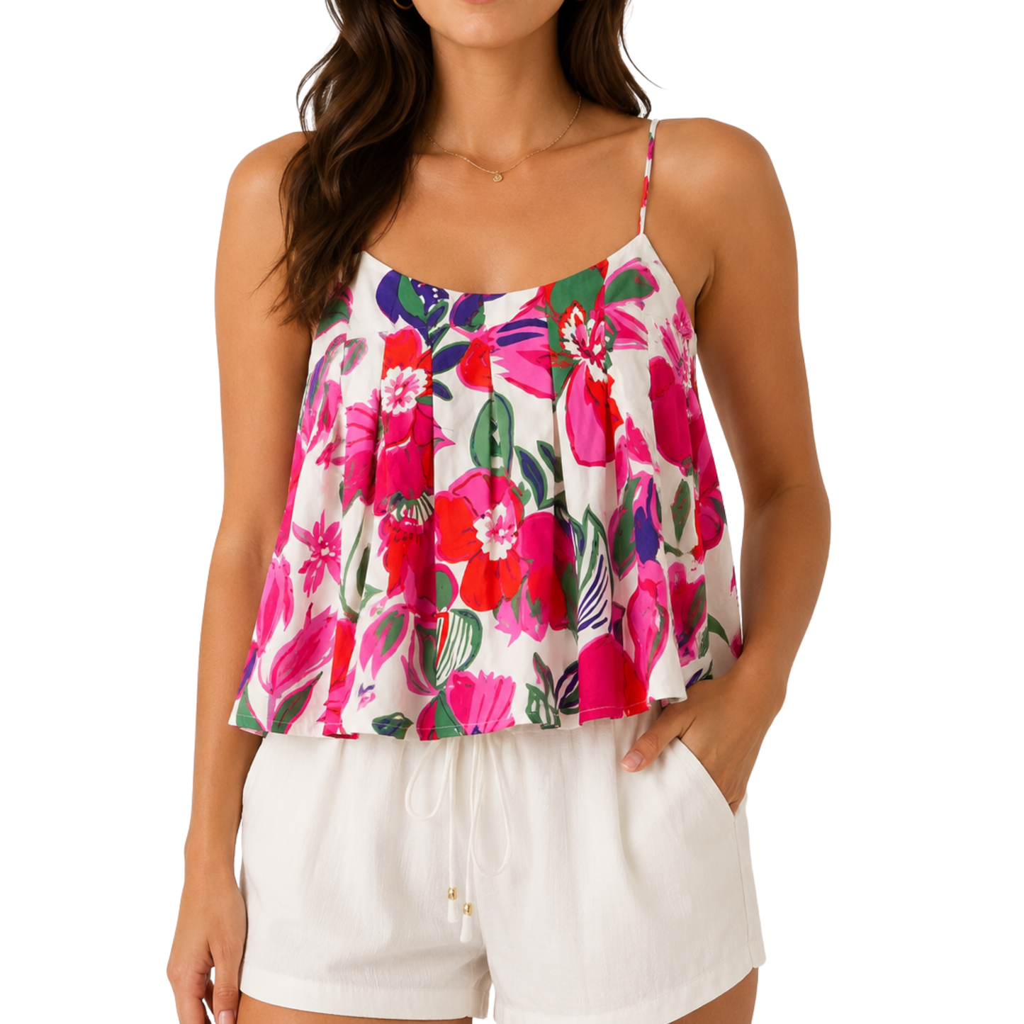 FLORAL PLEATED CAMI PINK
