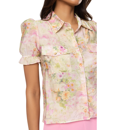 MINA FLORAL VOILE TOP ROSE