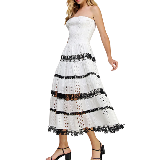 EYELET COLORBLOCK LACE TUBE WHITE/BLACK