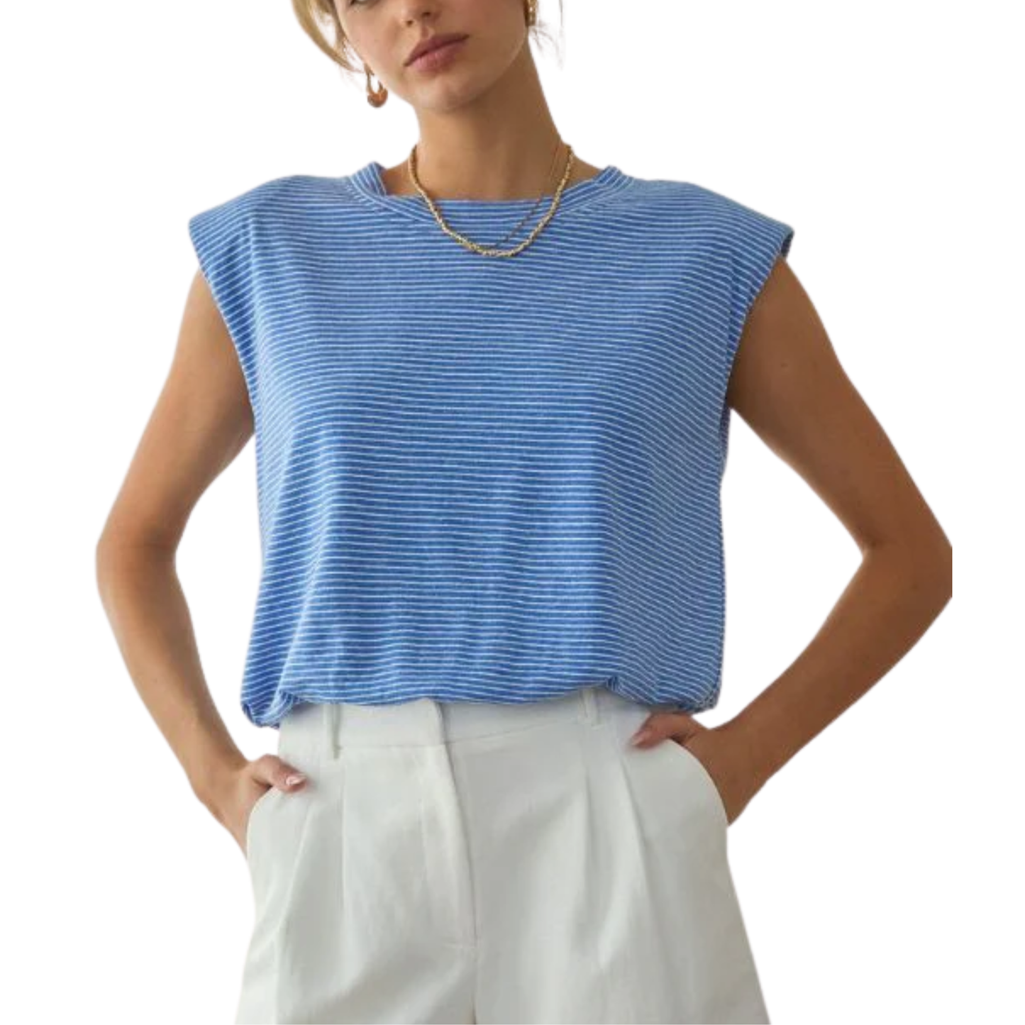 STRIPE KNIT BUBBLE HEM TANK BLUE