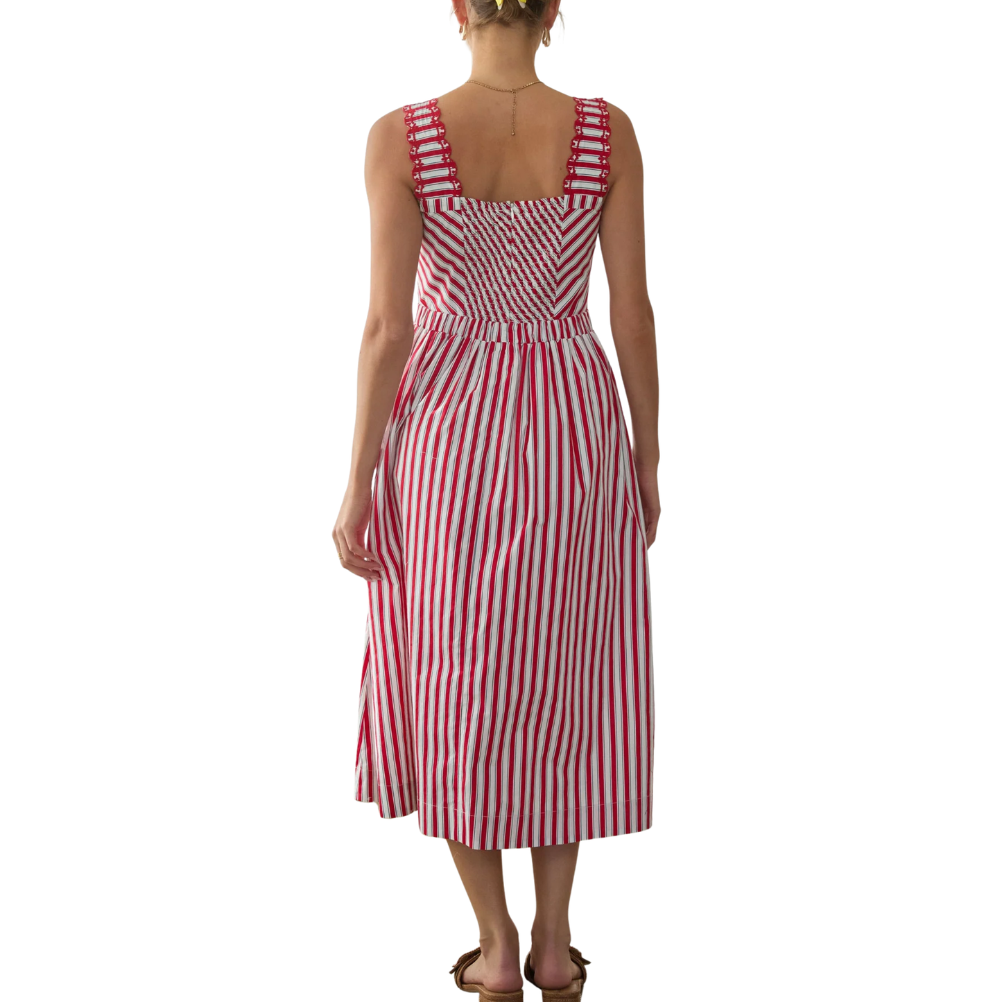STRIPED MIDI DRESS RED