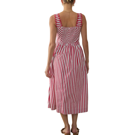 STRIPED MIDI DRESS RED