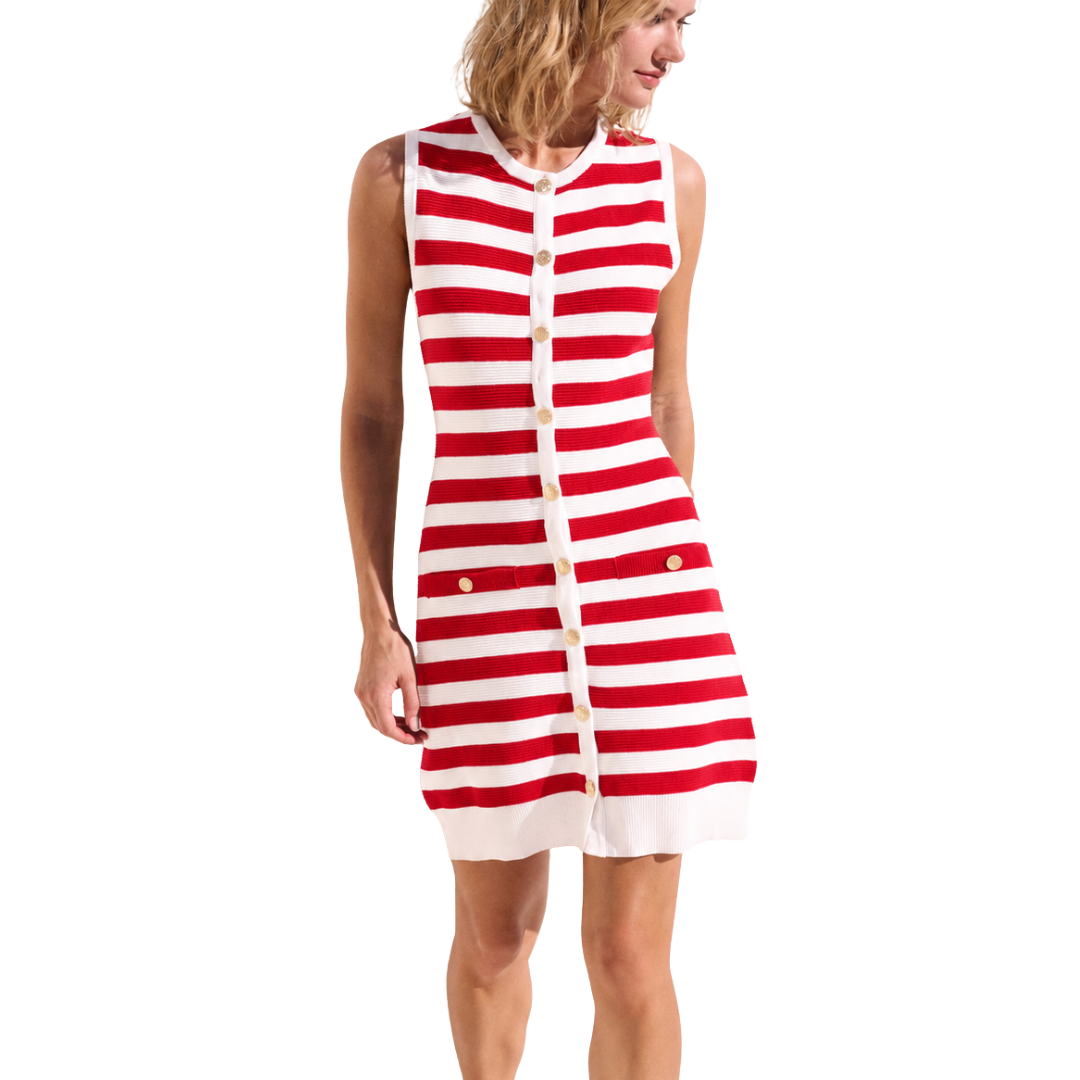 SLEEVELESS STRIPED MINI DRESS RED