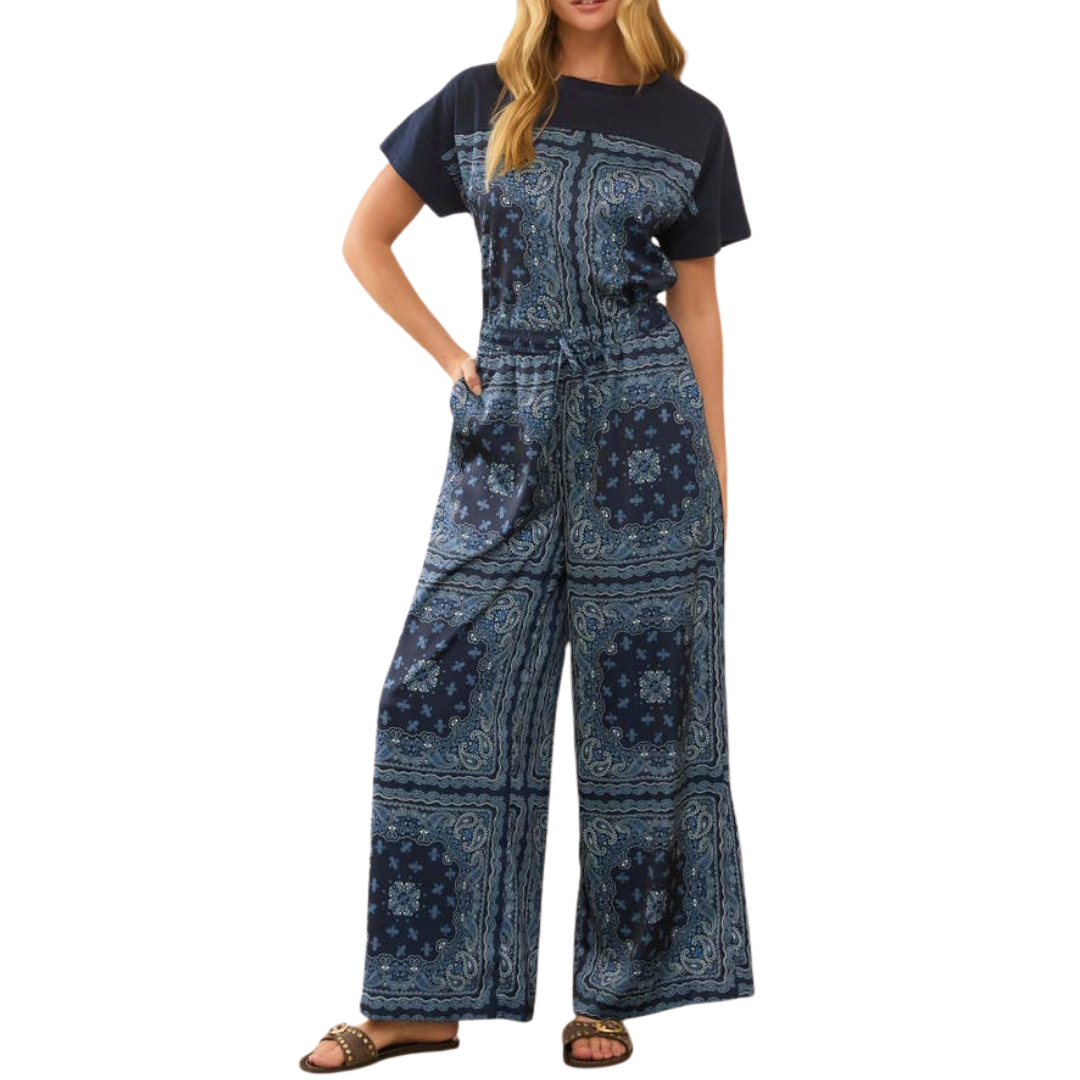 BANDANA PRINT WIDE LEG PANT NAVY