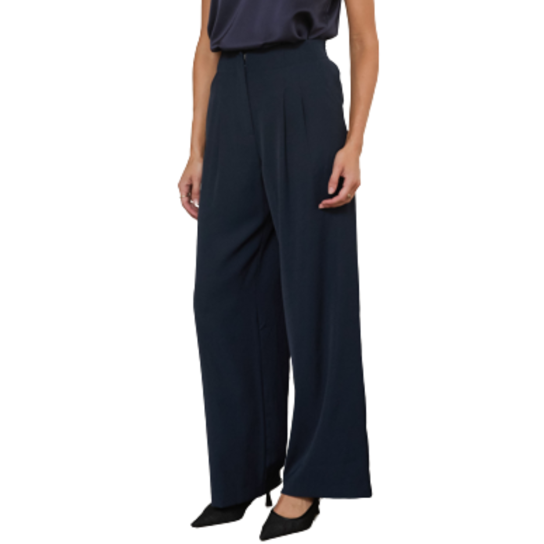PLEATED WIDE LEG PANTS NAVY