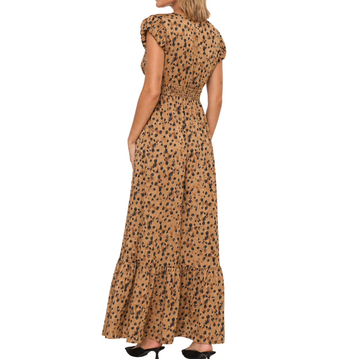 LEOPARD SMOCKED MAXI DRESS