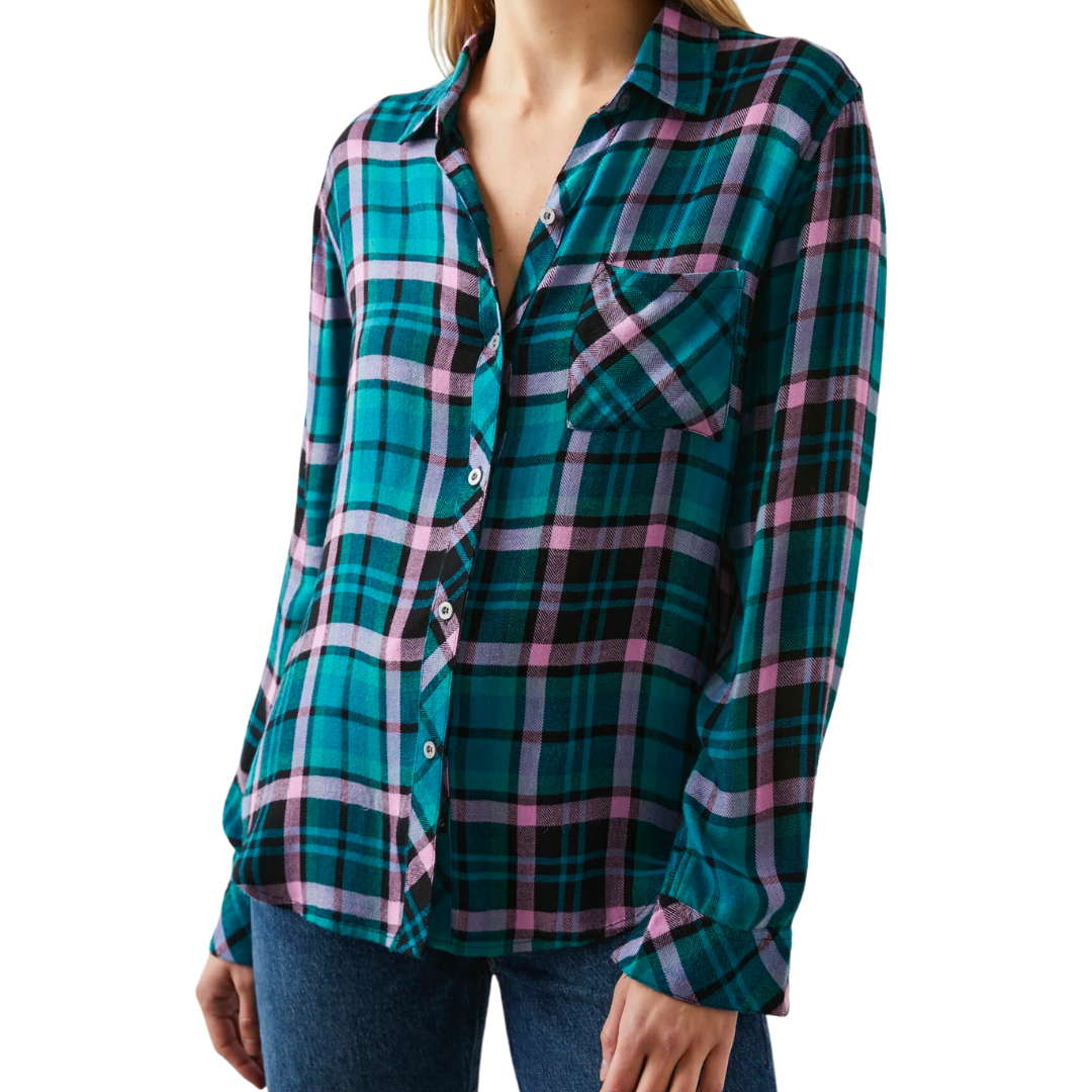 HUNTER PLAID BUTTONDOWN AQUA LILAC