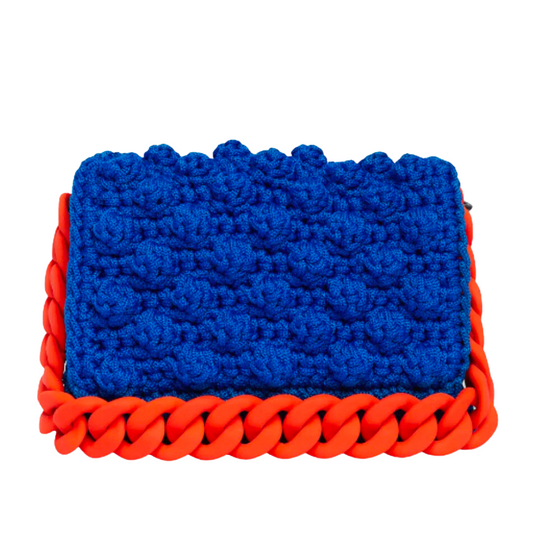 BLUE BUBBLE BAG WITH ORANGE CHAIN
